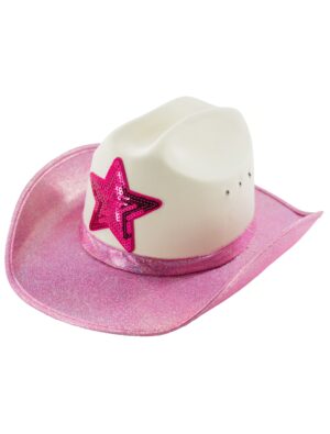 Kostümzubehör Cowboyhut mit Stern weiß/pink one size