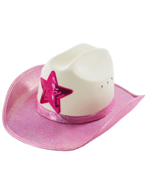 Kostümzubehör Cowboyhut mit Stern weiß/pink one size