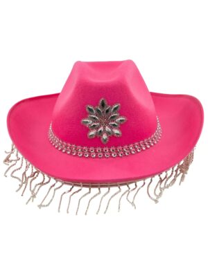 Kostümzubehör Cowboyhut mit Strassketten pink one size