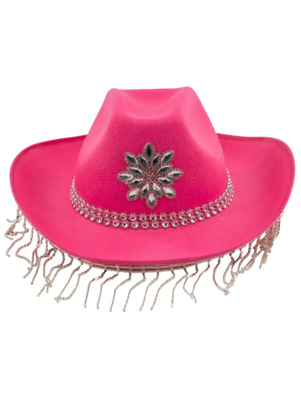 Kostümzubehör Cowboyhut mit Strassketten pink one size