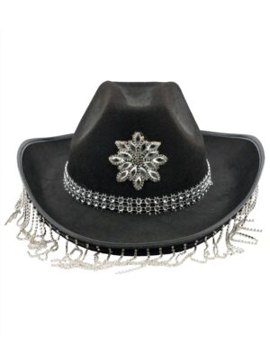 Kostümzubehör Cowboyhut mit Strassketten schwarz one size