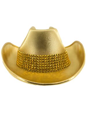 Kostümzubehör Cowboyhut mit Strasssteinen gold 59