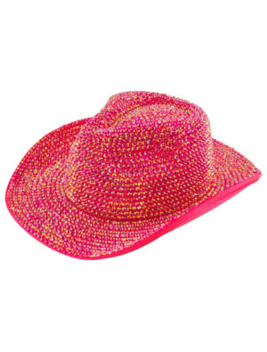 Kostümzubehör Cowboyhut mit Strasssteinen pink one size