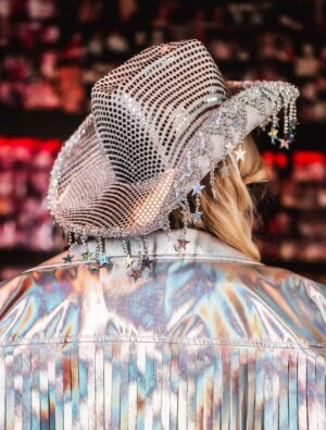 Kostümzubehör Cowgirlhut Metallic mit Sternenfransen silber 58