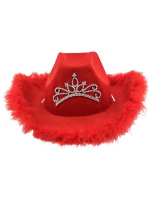 Kostümzubehör Cowgirlhut mit Marabu rot one size