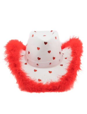 Kostümzubehör Cowgirlhut mit Marabu und Herzchen Damen rot/weiß one size