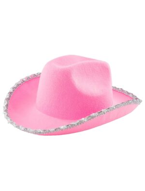 Kostümzubehör Cowgirlhut pink mit Pailletten one size