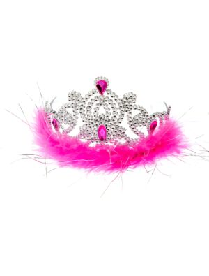 Kostümzubehör Diadem silber mit pinkem Marabu