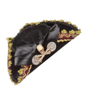 Kostümzubehör Dreispitz Mini mit Totenkopf und Clip Farbe: schwarz