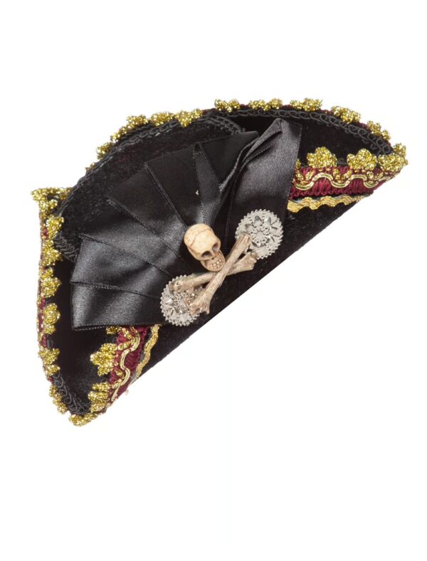 Kostümzubehör Dreispitz Mini mit Totenkopf und Clip Farbe: schwarz