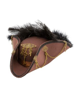 Kostümzubehör Dreispitz Steampunk mit Federn braun 57