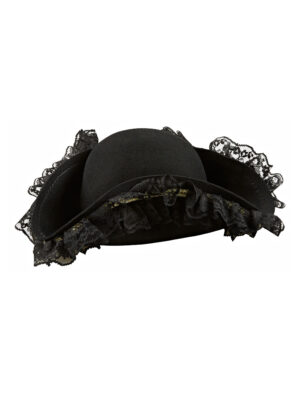 Kostümzubehör Dreispitz Wollfilz elegant mit Spitze schwarz 57