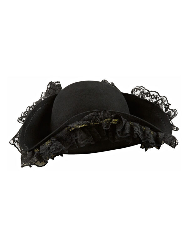 Kostümzubehör Dreispitz Wollfilz elegant mit Spitze schwarz 57