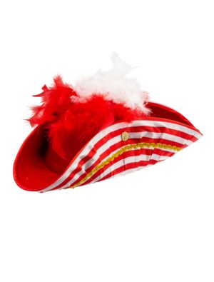 Kostümzubehör Dreispitz mit Federn rot/weiß 57