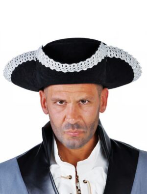 Kostümzubehör Dreispitz mit silberner Borte schwarz/silber S/M