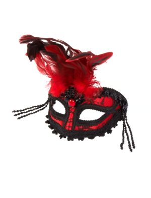 Kostümzubehör Federmaske schwarz/rot mit Bügeln