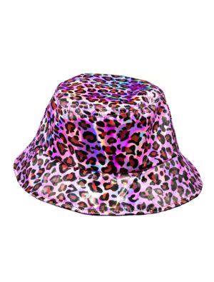 Kostümzubehör Fischerhut Holo Leopard schwarz/pink one size