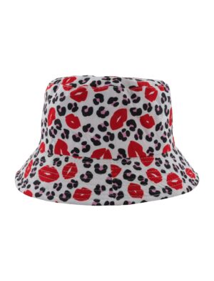Kostümzubehör Fischerhut wendbar Lippen- und Leoprint schwarz/weiß/rot one size