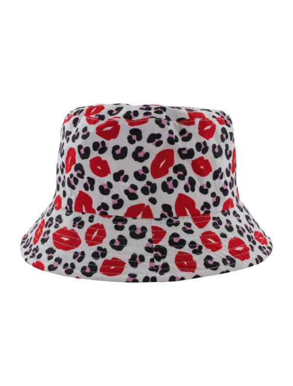 Kostümzubehör Fischerhut wendbar Lippen- und Leoprint schwarz/weiß/rot one size