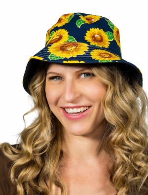 Kostümzubehör Fischerhut wendbar Sonnenblumen gelb/blau one size