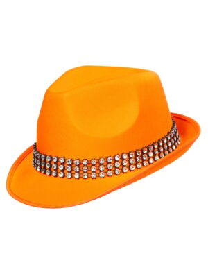 Kostümzubehör Gangsterhut mit Strass  orange one size