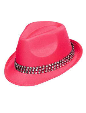 Kostümzubehör Gangsterhut mit Strass  pink one size