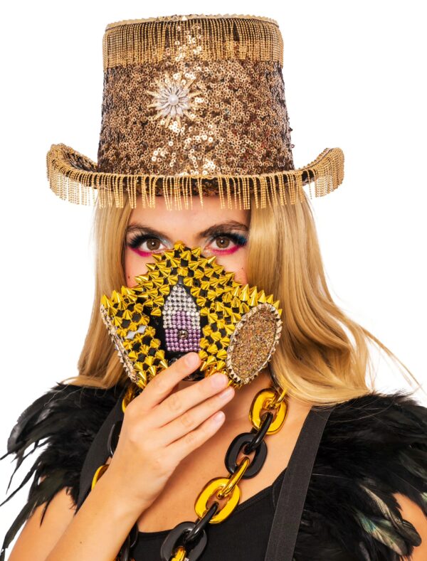 Kostümzubehör Gasmaske mit Nieten gold