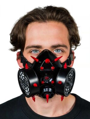 Kostümzubehör Gasmaske mit Nieten schwarz/rot
