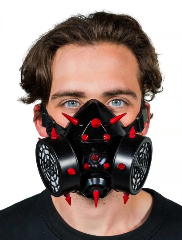 Kostümzubehör Gasmaske mit Nieten schwarz/rot