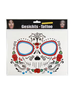 Kostümzubehör Gesichtstattoo Totenkopf mit Blumen Farbe: mehrfarbig