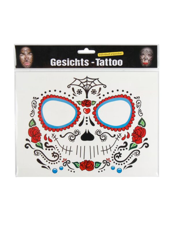 Kostümzubehör Gesichtstattoo Totenkopf mit Blumen Farbe: mehrfarbig
