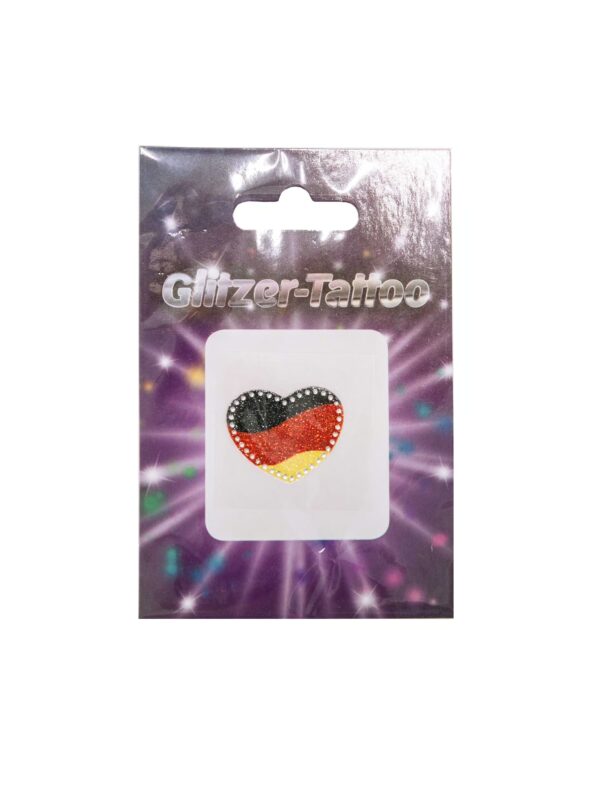 Kostümzubehör Glitzer-Tattoo Herz Deutschland mit Strass Farbe: mehrfarbig