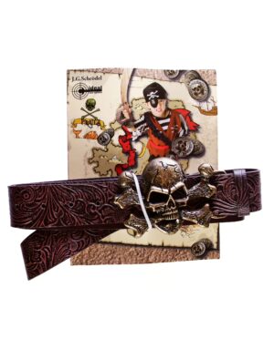 Kostümzubehör Gürtel Pirat mit Totenkopf braun 115 cm