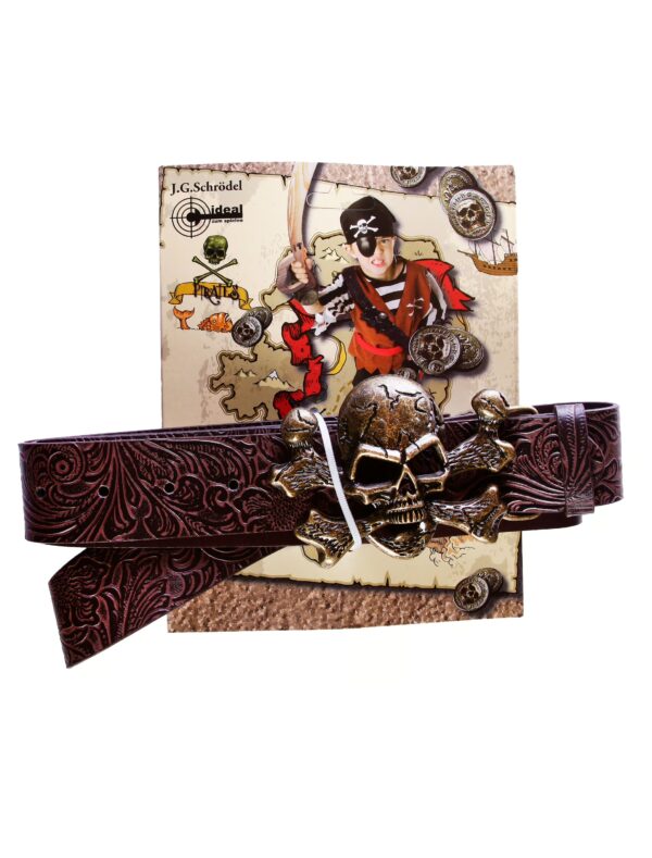 Kostümzubehör Gürtel Pirat mit Totenkopf braun 115 cm