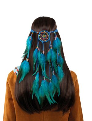 Kostümzubehör Haarband Boho mit Federn blau