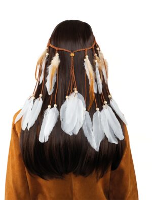 Kostümzubehör Haarband Boho mit Federn weiß