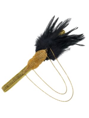 Kostümzubehör Haarband Charleston mit Ketten schwarz/gold