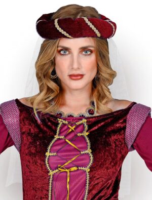 Kostümzubehör Haarkranz mit Schleier weinrot