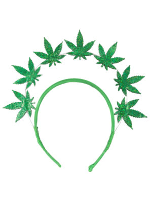 Kostümzubehör Haarreif 7 Cannabisblätter grün