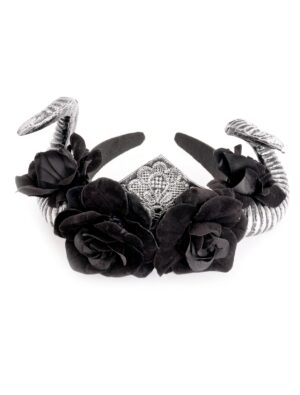 Kostümzubehör Haarreif Blumen mit Hörner Damen schwarz
