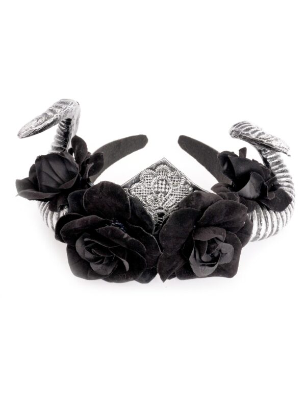 Kostümzubehör Haarreif Blumen mit Hörner Damen schwarz