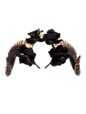 Kostümzubehör Haarreif Blumen mit Hörnern Damen schwarz/gold