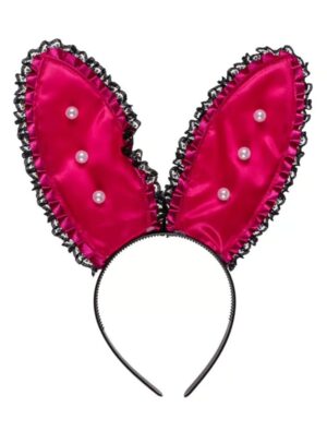 Kostümzubehör Haarreif Bunny mit Perlen schwarz/pink