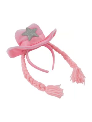 Kostümzubehör Haarreif Cowboyhut mit Zöpfen rosa