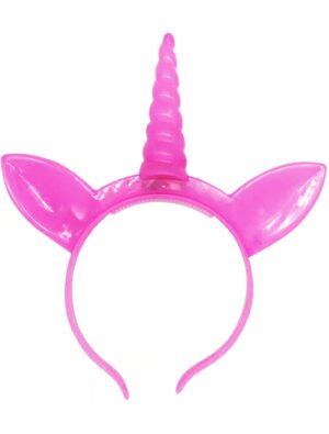 Kostümzubehör Haarreif Einhorn mit LED Kinder neonpink