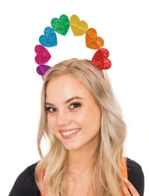 Kostümzubehör Haarreif Glitzerherzen rainbow