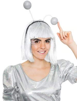 Kostümzubehör Haarreif Glitzerkugeln silber