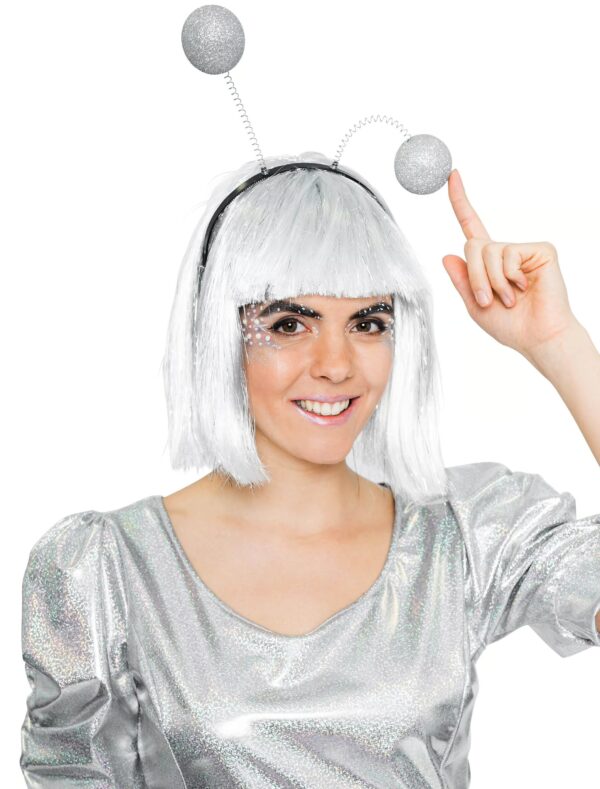 Kostümzubehör Haarreif Glitzerkugeln silber