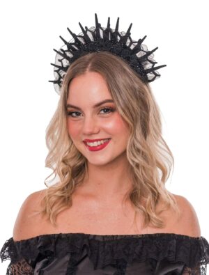 Kostümzubehör Haarreif Gothic mit Tüll und Blumen schwarz
