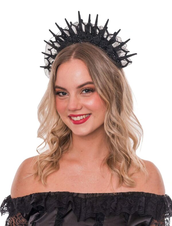 Kostümzubehör Haarreif Gothic mit Tüll und Blumen schwarz